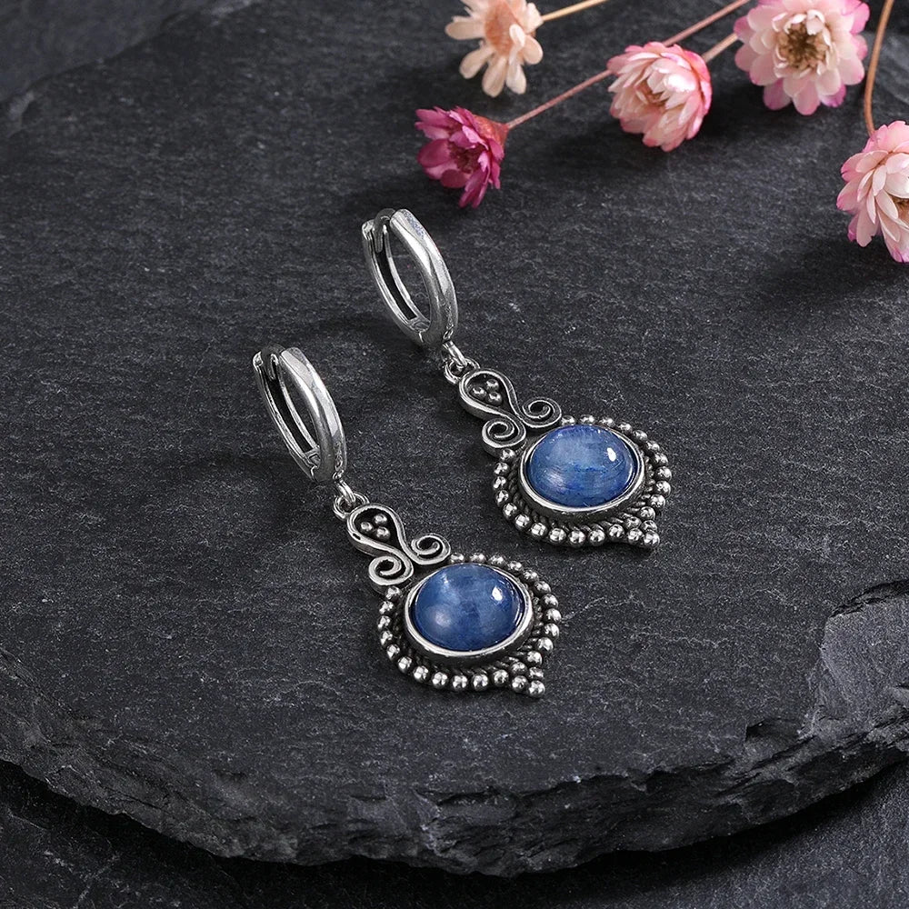 Boucles d'Oreilles Pendantes Vintage – Cyanite, Labradorite, Charoïte… Pierre Naturelle au Choix