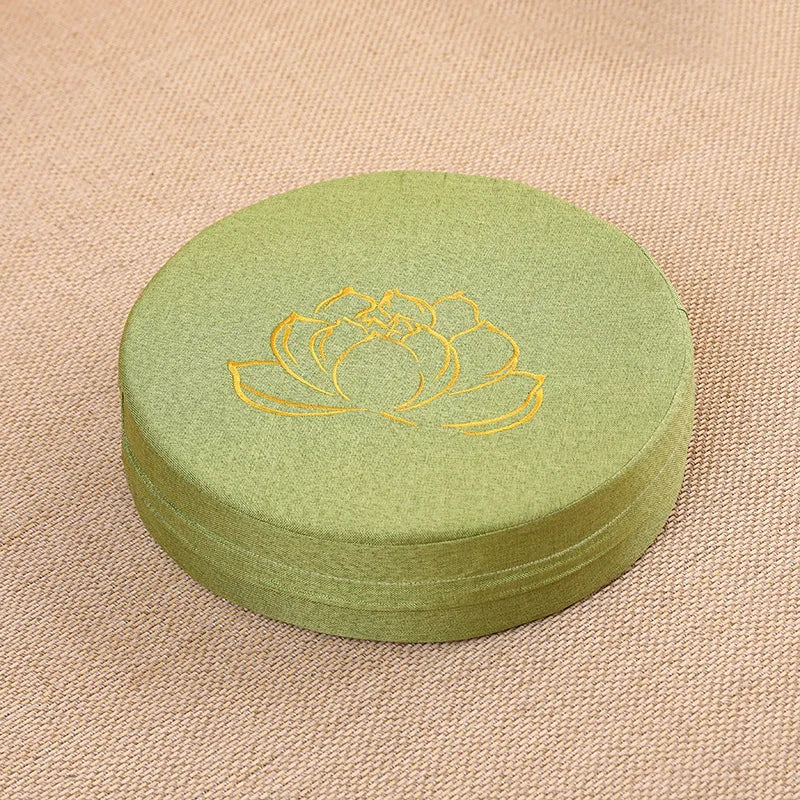 Coussin de Méditation Rond en Lin 40 cm – Brodé Fleur de Lotus, Housse Déhoussable, 9 Coloris