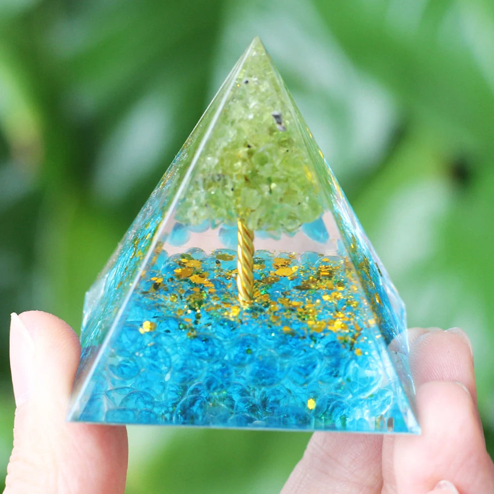 Pyramide d'Orgonite à Sphère d'Améthyste – 5 cm, Arbre de Vie, Chakras, 35 Modèles