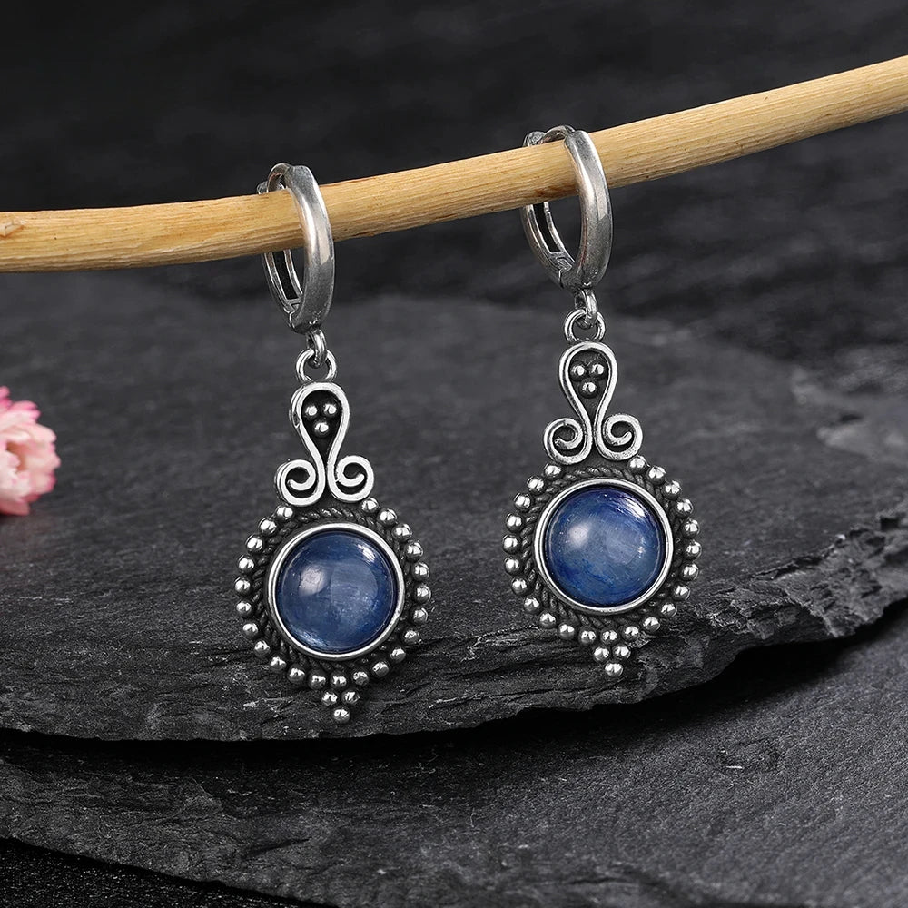 Boucles d'Oreilles Pendantes Vintage – Cyanite, Labradorite, Charoïte… Pierre Naturelle au Choix