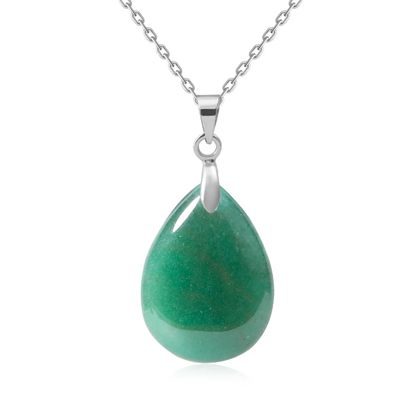 Collier Pendentif Goutte en Pierre Naturelle au Choix – Monture Dorée ou Argentée, avec Chaîne