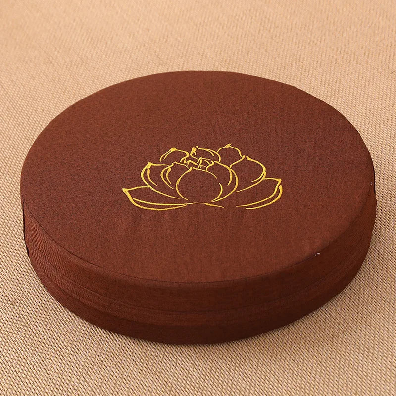 Coussin de Méditation Rond en Lin 40 cm – Brodé Fleur de Lotus, Housse Déhoussable, 9 Coloris
