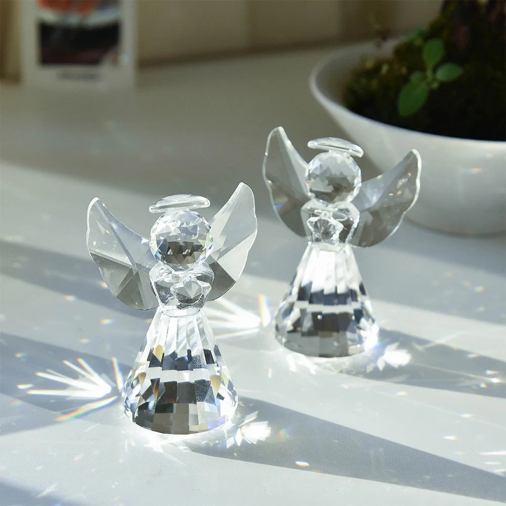 Statue Ange en Cristal Transparent – Ange Gardien Décoratif 8,5 cm, Idée Cadeau