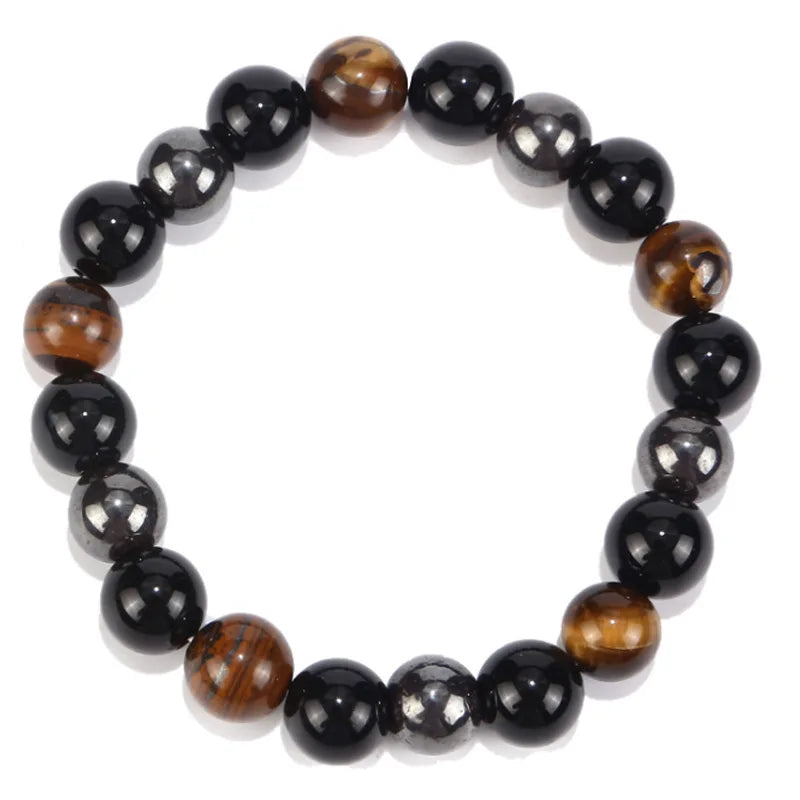 Bracelet Triple Protection Œil de Tigre, Obsidienne et Hématite – Perles 8, 10 ou 12 mm