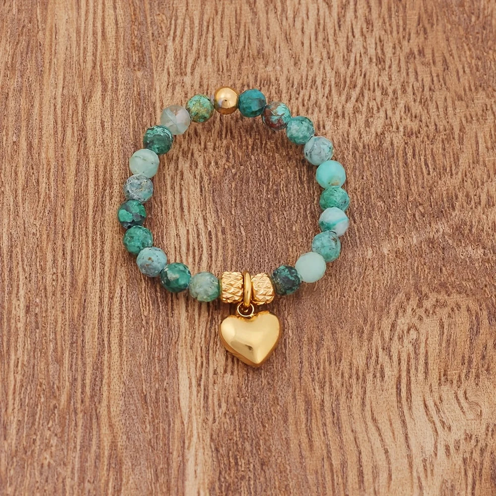 Bague Perlée Extensible en Pierres Naturelles – Cœur, Trèfle, Améthyste, Labradorite…