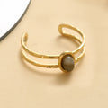 Bague Pierre Naturelle Ajustable – Acier Inoxydable, Style Vintage, 5 Pierres au Choix