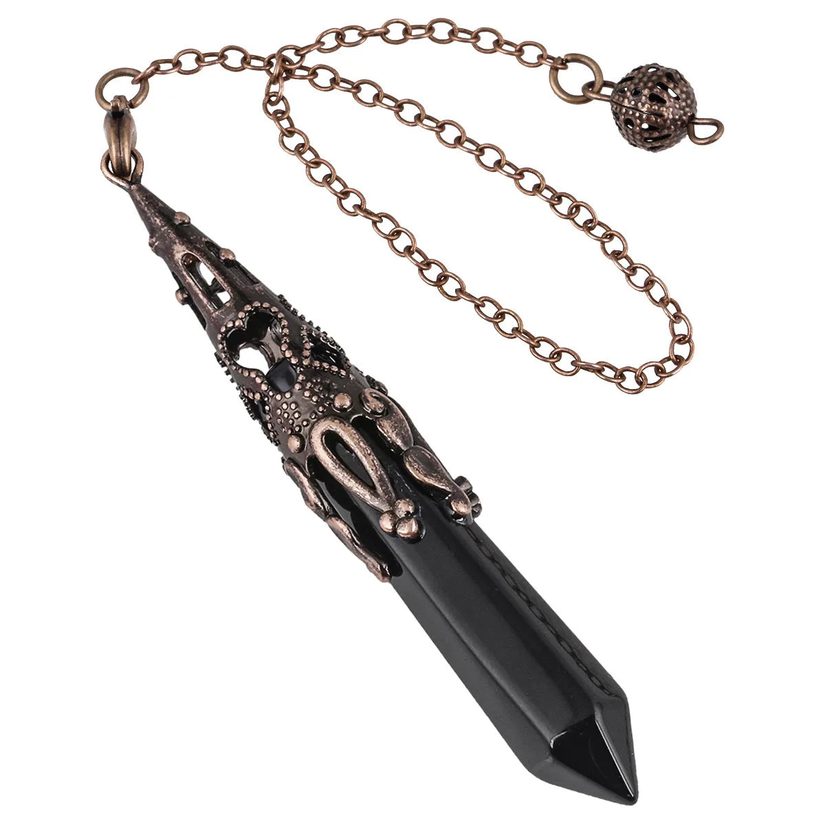 Pendule Divinatoire en Pierre Naturelle – Améthyste, Obsidienne ou Cristal de Roche, avec Chaînette