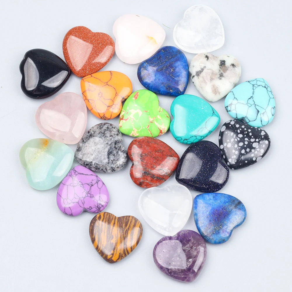 Cœurs en Pierres Naturelles 20 mm – Lot de 10, 20, 30 ou 50, Assortiment Multicolore