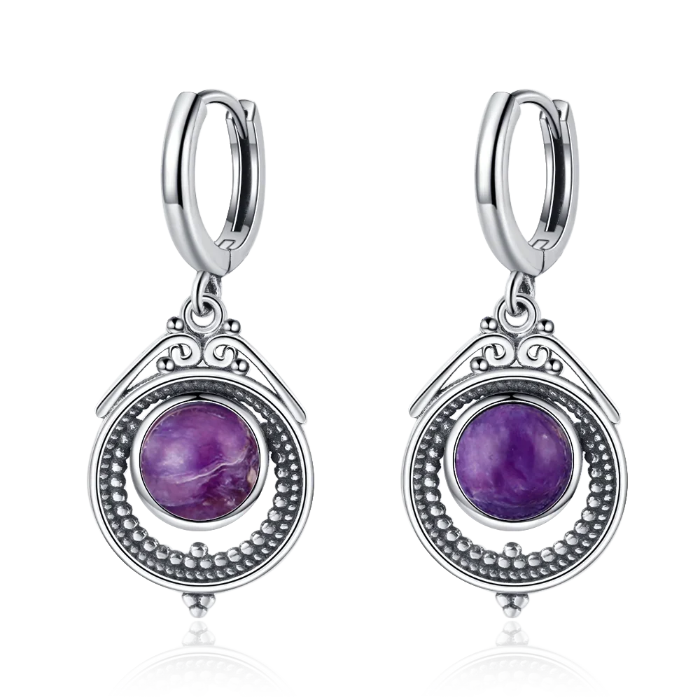 Boucles d'Oreilles Vintage en Argent 925 et Pierre Naturelle – Cyanite, Pierre de Lune, Labradorite… 10 Modèles