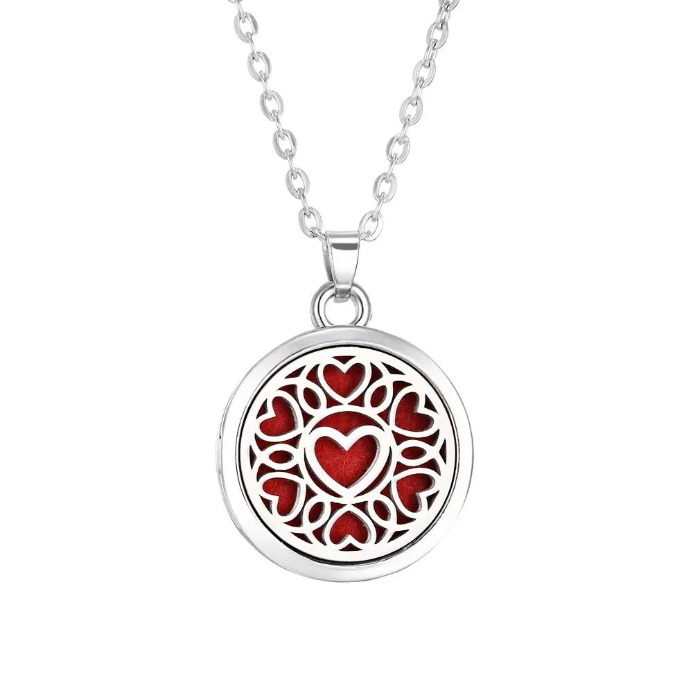 Collier Diffuseur d'Huiles Essentielles en Acier – Médaillon Arbre de Vie, Lotus, Fleur de Vie, 15 Motifs