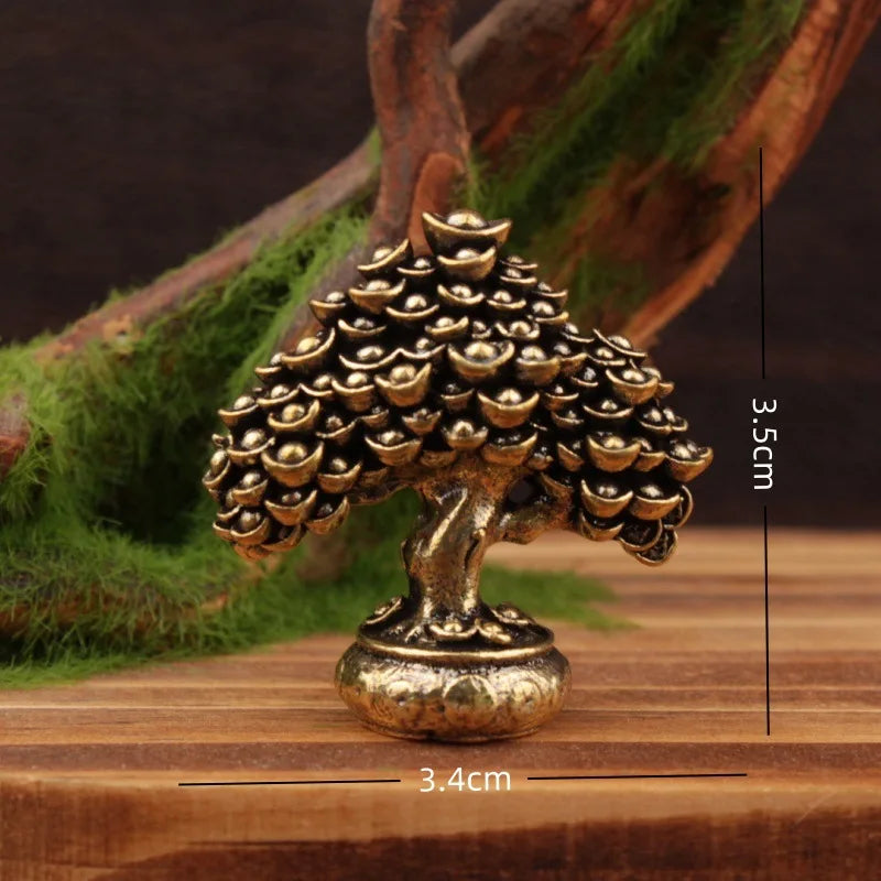 Arbre de Richesse Miniature en Laiton – Figurine Feng Shui Porte-Bonheur 3,5 cm