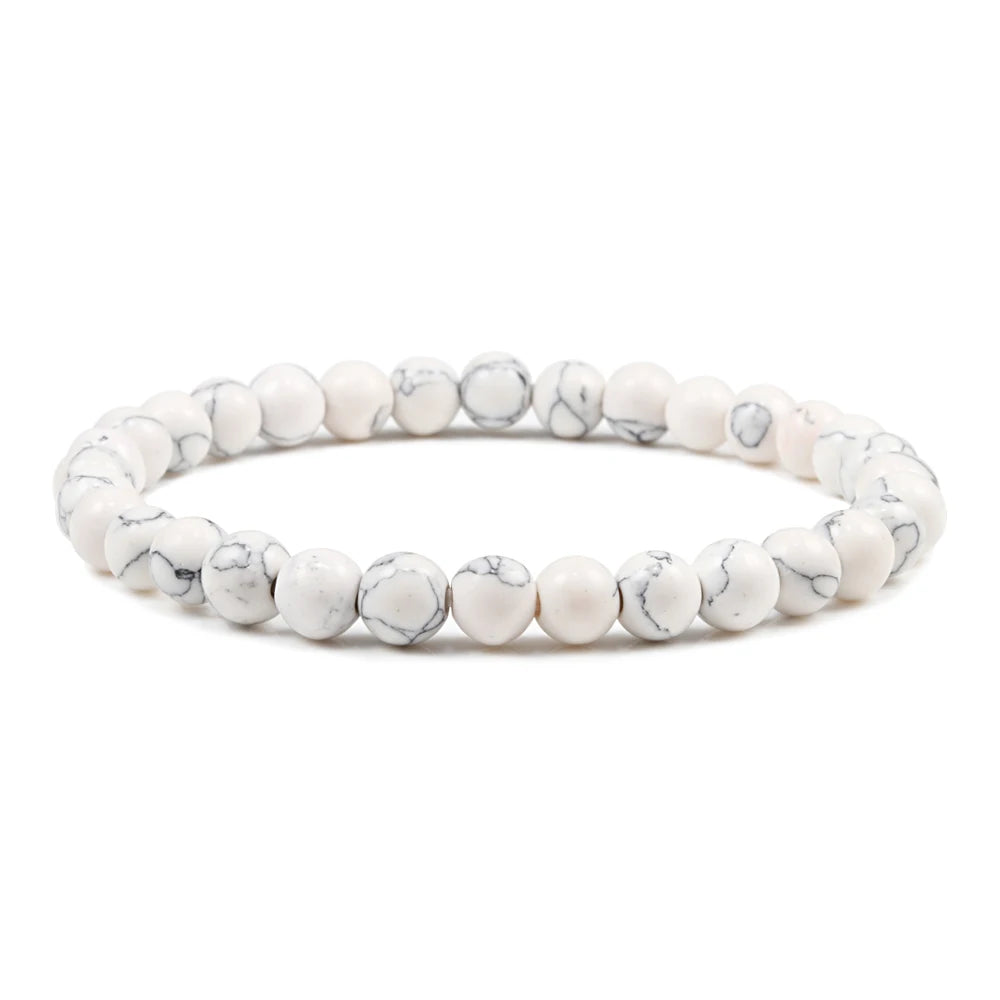 Bracelet Howlite Blanche Naturelle – Perles 6, 8 ou 10 mm, 17 à 21 cm, Femme et Homme