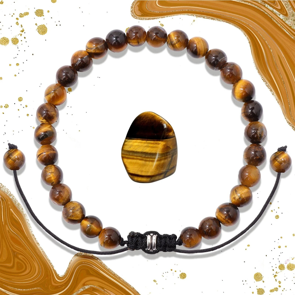 Bracelet Cordon Tressé Réglable – Perles de Pierre Naturelle au Choix 4, 6 ou 8 mm, avec Carte