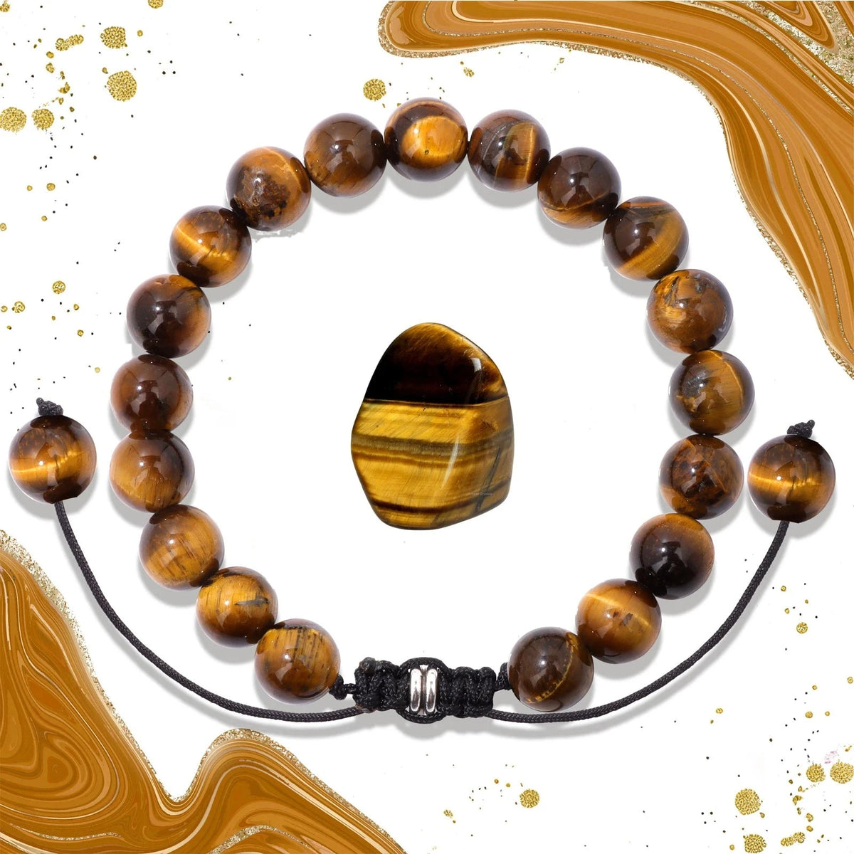 Bracelet Cordon Tressé Réglable – Perles de Pierre Naturelle au Choix 4, 6 ou 8 mm, avec Carte