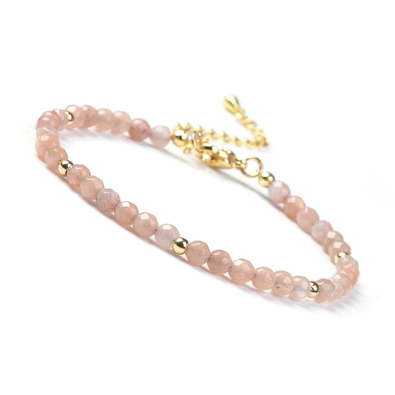 Bracelet Fin Perles Facettées 4 mm – Grenat, Cornaline, Pierre de Soleil… Fermoir Doré