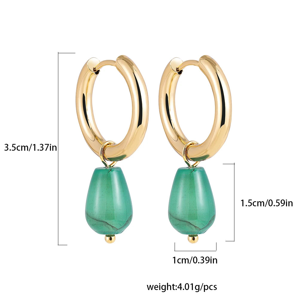 Créoles en Acier Doré avec Goutte de Cristal de Roche – Boucles d'Oreilles Minimalistes