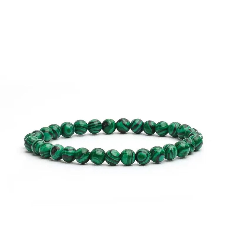 Bracelet Malachite Naturelle – Perles Vertes 6, 8 ou 10 mm, Élastique, Femme et Homme