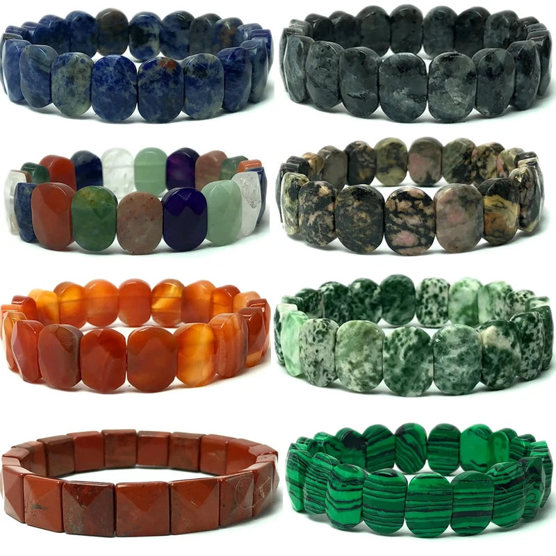 Bracelet Perles Plates Facettées 10 x 14 mm – 15 Pierres au Choix : Œil de Tigre, Améthyste, Lapis…