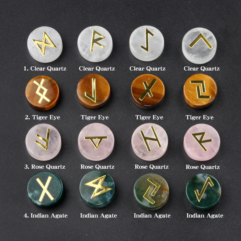 Jeu de 25 Runes Vikings en Pierre Naturelle Gravée – 10 Pierres au Choix