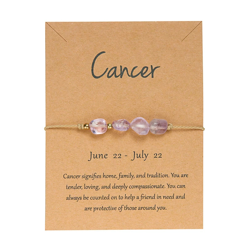 Bracelet Signe du Zodiaque en Pierres Naturelles – Cordon Réglable sur Carte Astro, 12 Signes