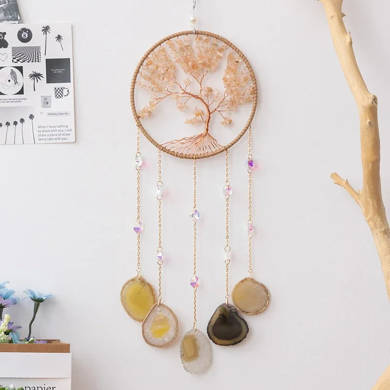 Attrape-Rêves en Pierres Naturelles et Tranches d'Agate – Lune ou Arbre de Vie, 29 Modèles, Décoration Murale