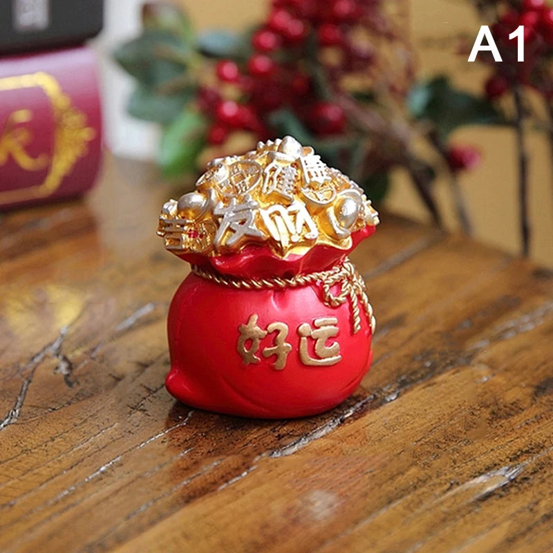 Sac de Fortune Feng Shui en Résine – Porte-Bonheur Rouge et Or du Nouvel An Chinois, 5 Modèles