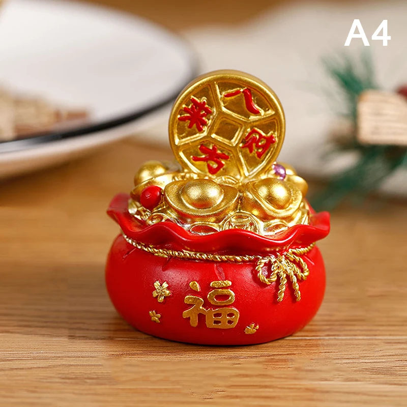 Sac de Fortune Feng Shui en Résine – Porte-Bonheur Rouge et Or du Nouvel An Chinois, 5 Modèles