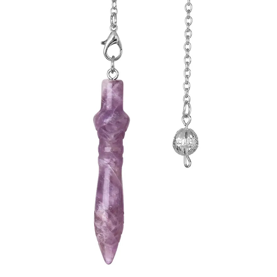 Pendule Thot Égyptien en Pierre Naturelle Sculptée – Obsidienne, Améthyste, 7 Chakras… 11 Pierres