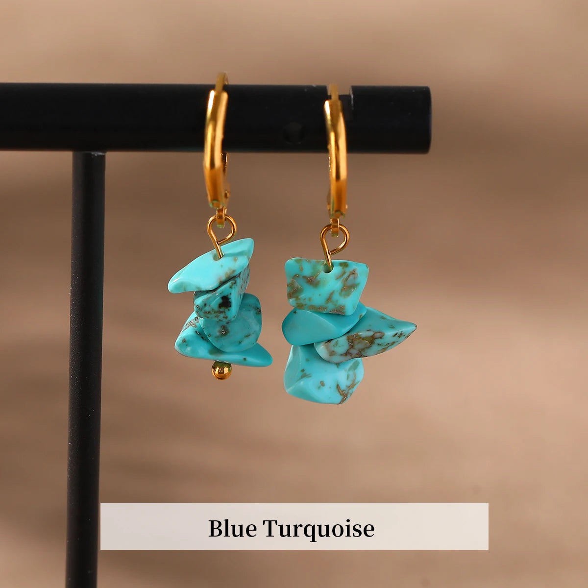Créoles Dorées à Éclats de Pierres Naturelles – Améthyste, Quartz Rose, Lapis… Style Bohème