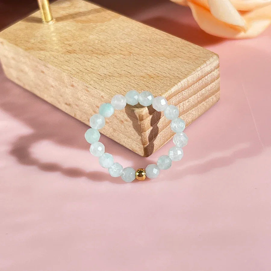 Bague Extensible en Perles Facettées 3 mm de Pierre Naturelle – Perle Dorée ou Argentée, 13 Pierres