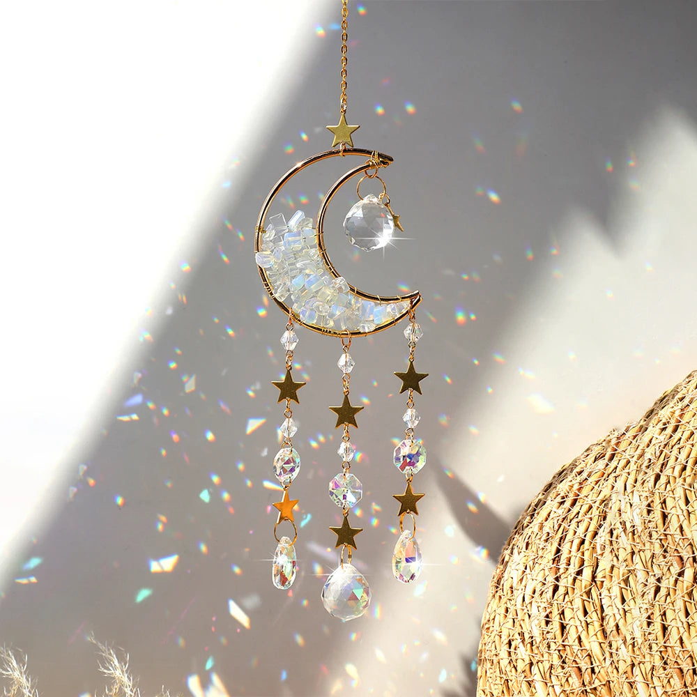 Attrape-Soleil Lune en Cristal – Suspension Arc-en-Ciel avec Éclats de Pierres et Prismes, 17 Modèles