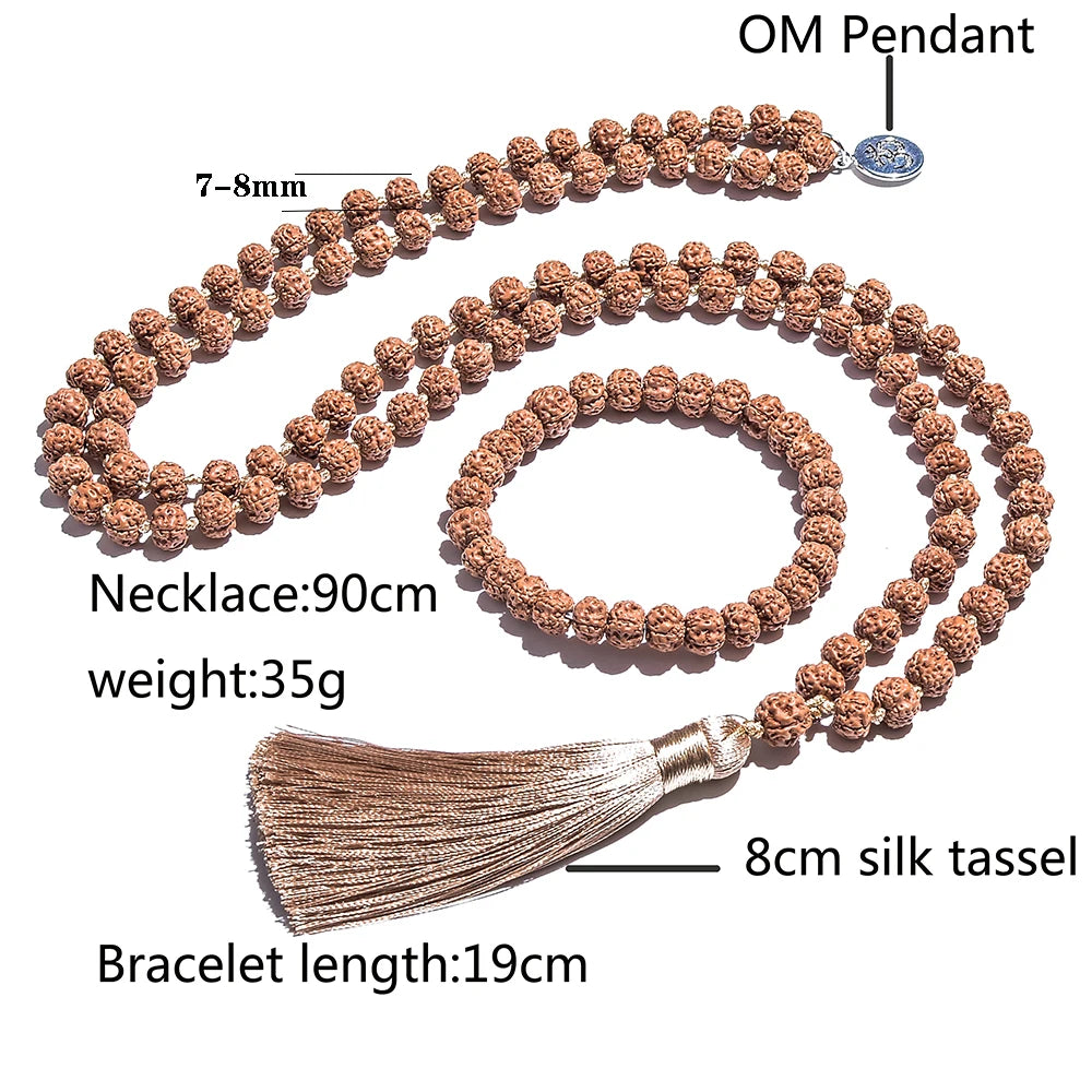 Mala 108 Perles Rudraksha – Collier Noué à la Main, Japamala de Méditation, avec ou sans Bracelet