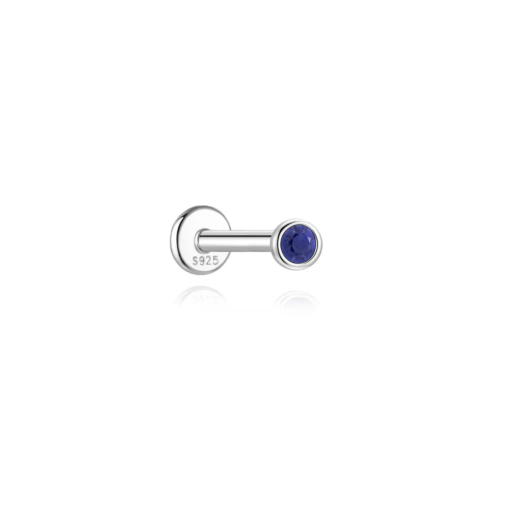 Piercing en Argent 925 et Lapis-Lazuli – Clou Plat Étoile, Fleur, Papillon, 16 Modèles Doré ou Argenté
