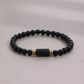 Bracelet Perles Noires et Pépite de Tourmaline Noire Brute – Protection, Unisexe