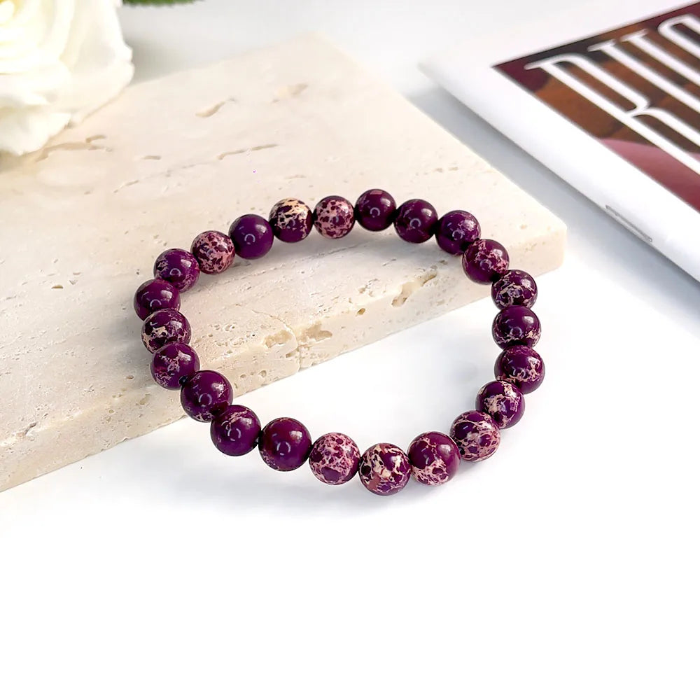 Bracelet Pierre Naturelle au Choix – Jaspe Zèbre Rose, Rhodonite, Lépidolite… Perles 6 ou 8 mm