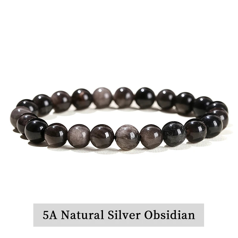 Bracelet Obsidienne Dorée, Argentée ou Arc-en-Ciel – Perles 6, 8 ou 10 mm, Homme et Femme