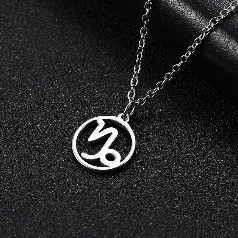 Collier Signe du Zodiaque en Acier Inoxydable Femme et Homme – Pendentif Rond Ajouré, 12 Signes Astrologiques, Argenté, Bijou Astro, Idée Cadeau
