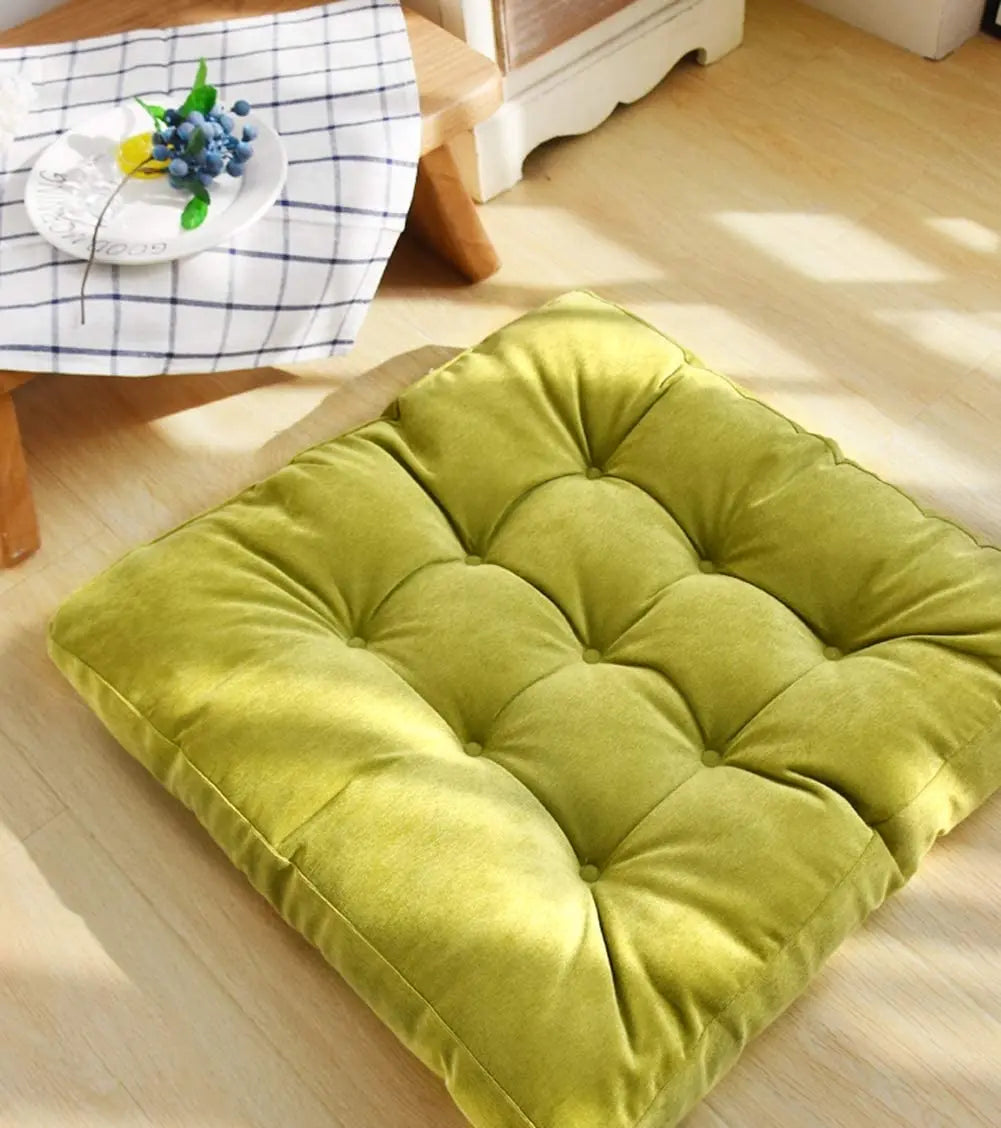 Coussin de Sol Carré Capitonné en Velours Côtelé – 45 ou 53 cm, Assise de Méditation, 9 Coloris