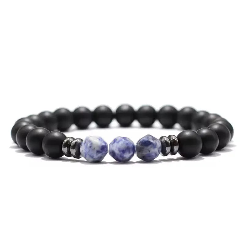 Bracelet Homme Onyx Noir et Pierres Irrégulières – Œil de Tigre ou Sodalite