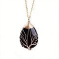 Pendentif Arbre de Vie en Pierre Naturelle au Choix – Fil Doré ou Argenté, avec Chaîne