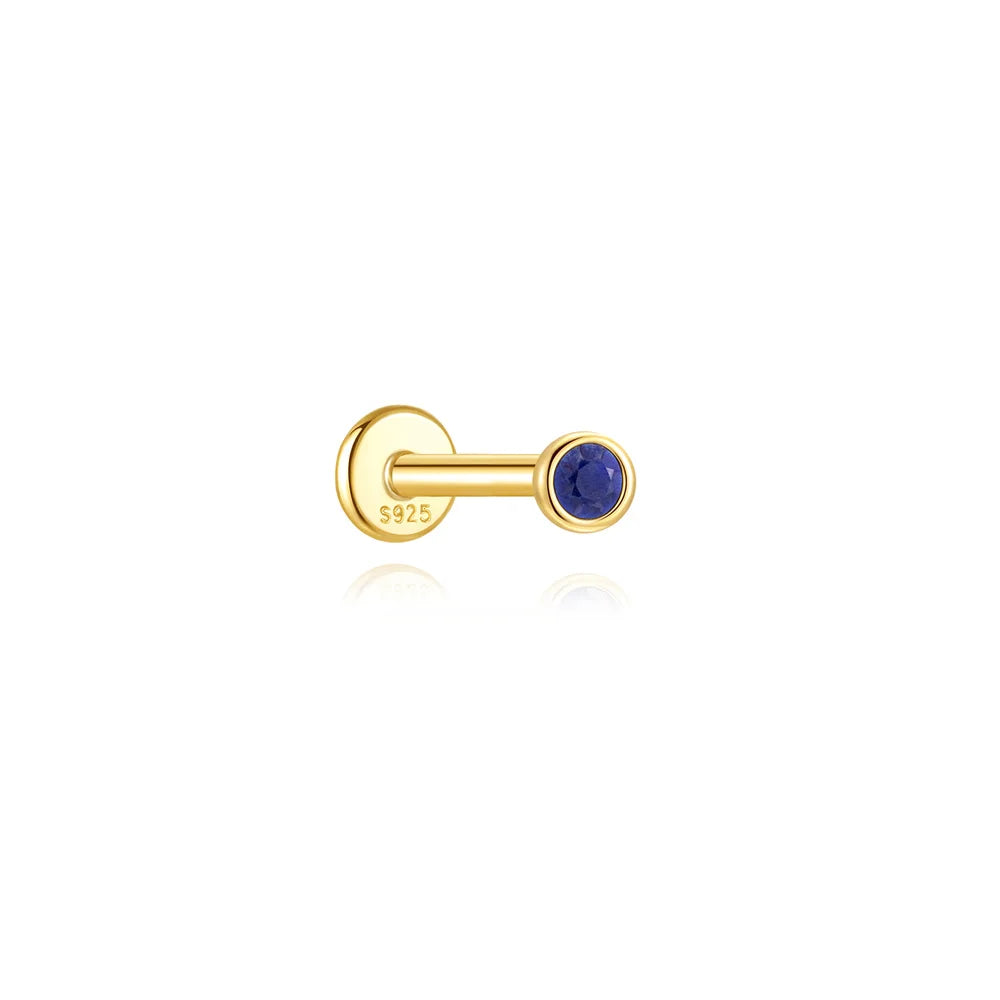 Piercing en Argent 925 et Lapis-Lazuli – Clou Plat Étoile, Fleur, Papillon, 16 Modèles Doré ou Argenté