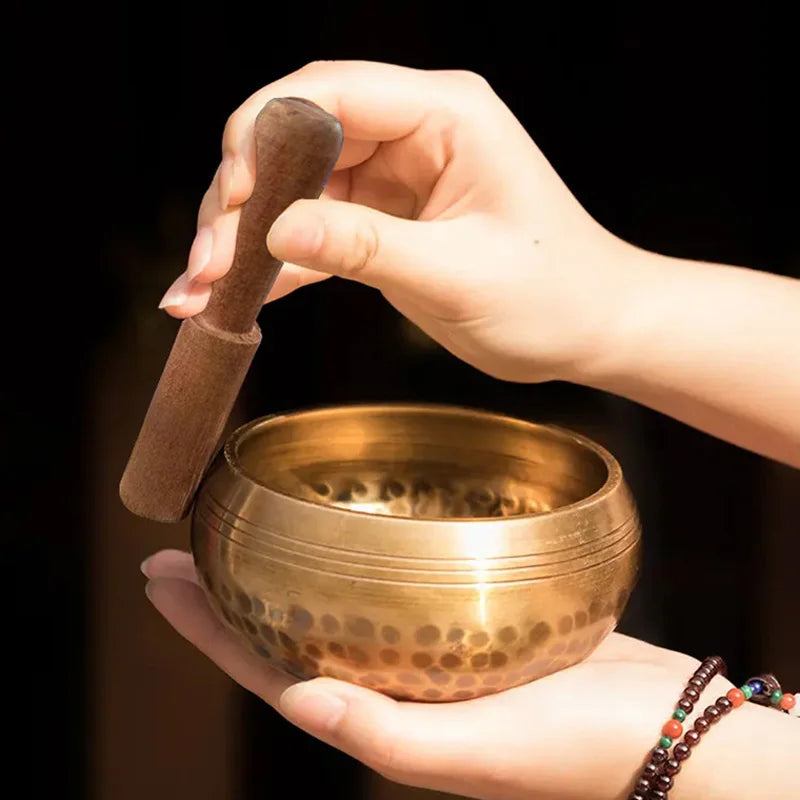 Bol Chantant Tibétain en Laiton Martelé avec Maillet – 8 à 13 cm, Méditation et Yoga