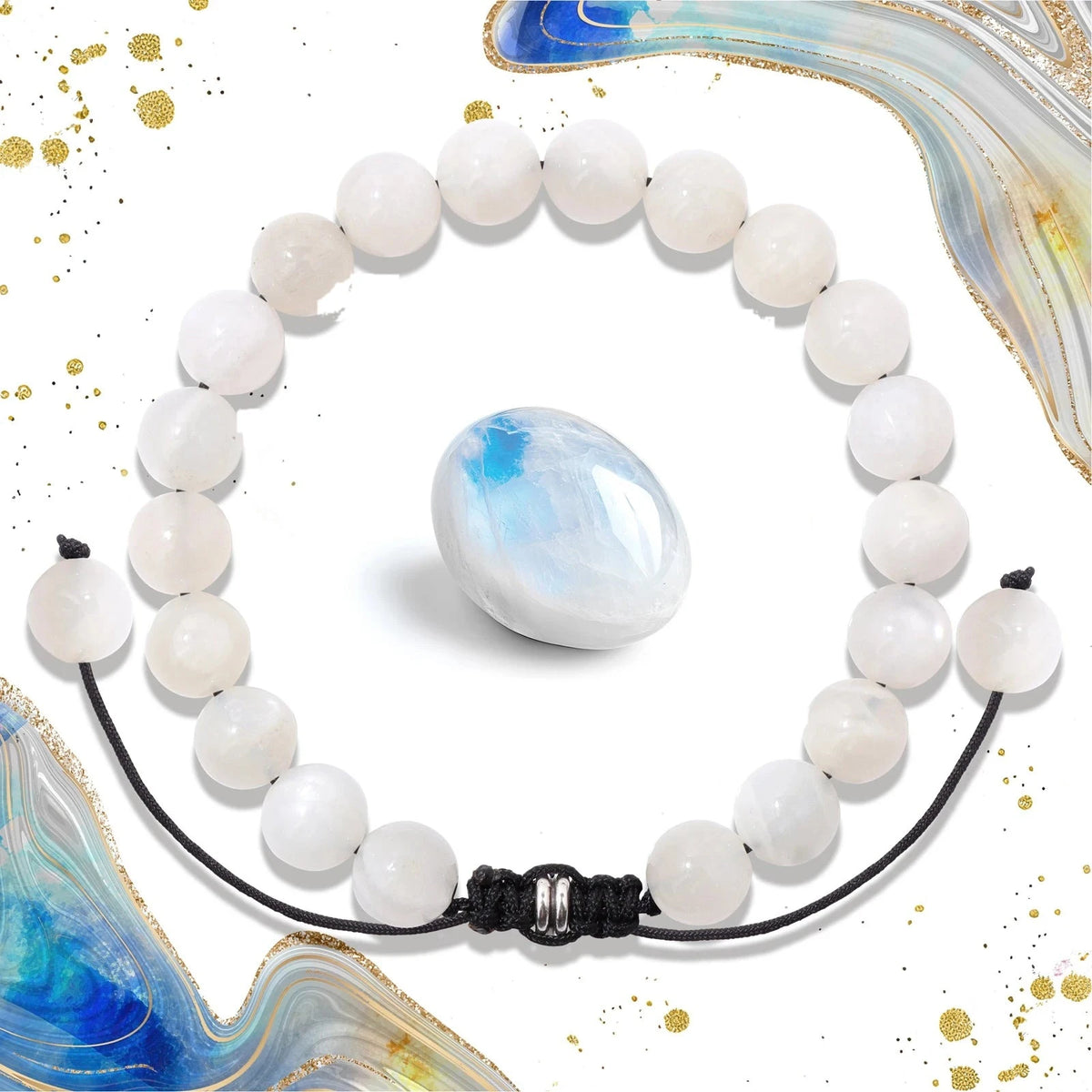 Bracelet Cordon Tressé Réglable – Perles de Pierre Naturelle au Choix 4, 6 ou 8 mm, avec Carte