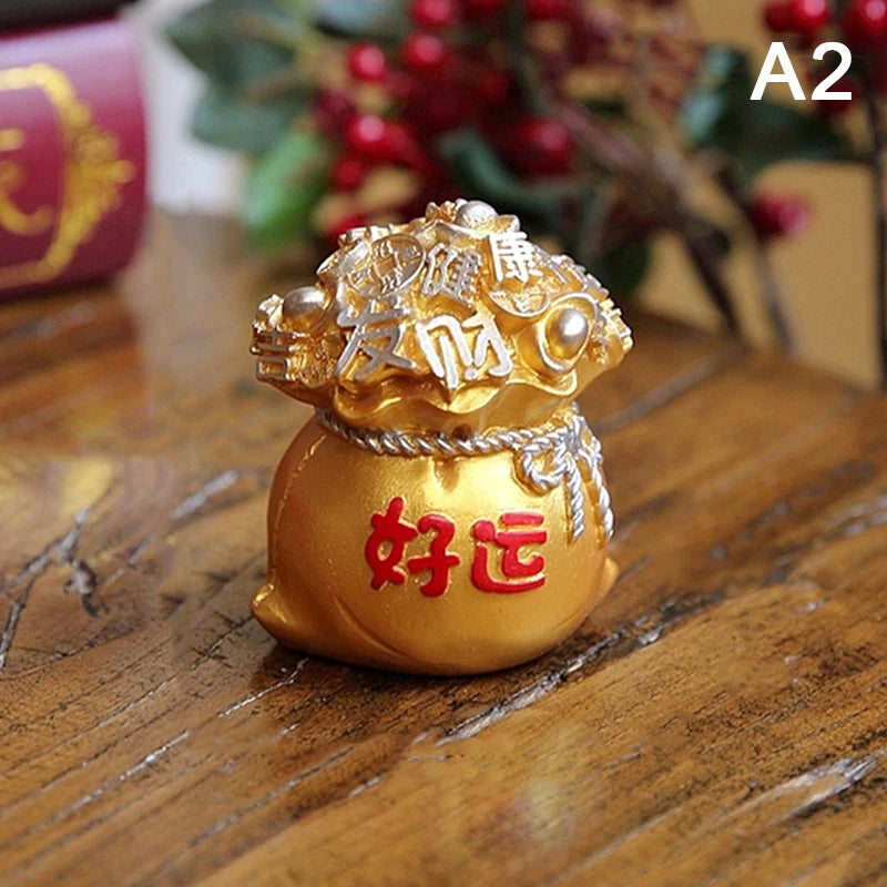 Sac de Fortune Feng Shui en Résine – Porte-Bonheur Rouge et Or du Nouvel An Chinois, 5 Modèles