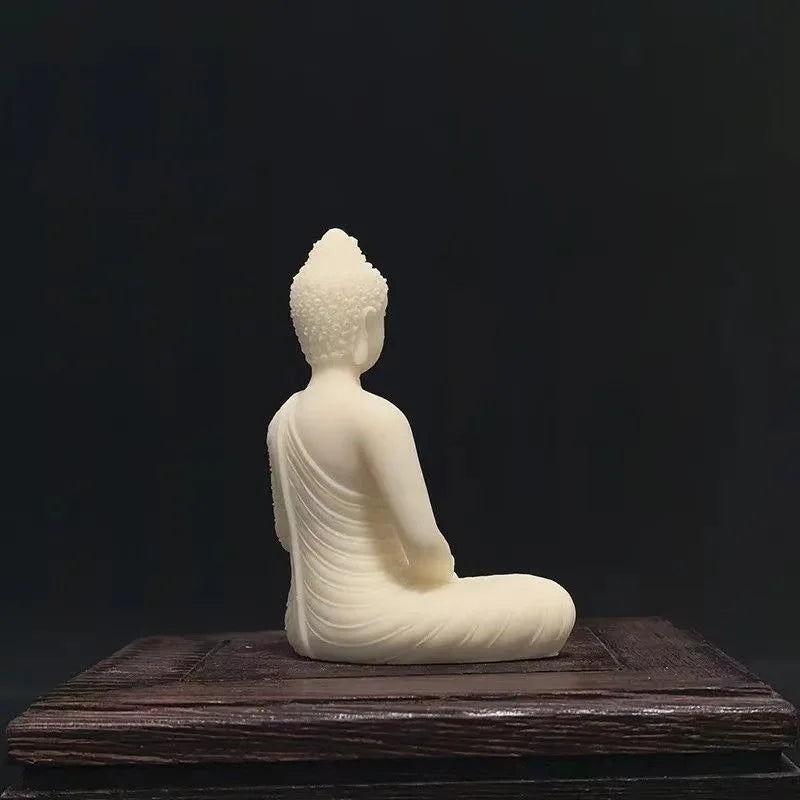 Statue Bouddha Shakyamuni en Méditation – Résine Blanche Façon Porcelaine, 6,5 cm