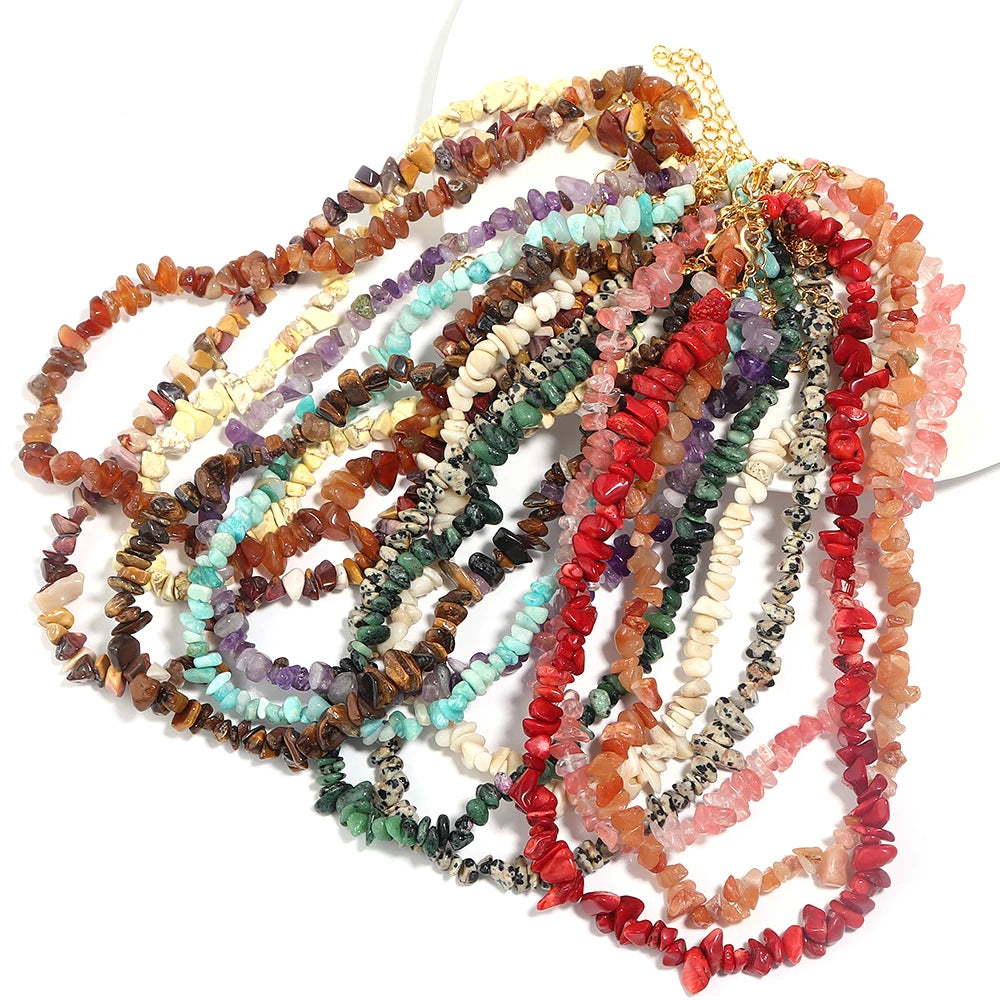 Collier Ras du Cou en Éclats de Pierres Naturelles – 16 Pierres au Choix, 43 cm