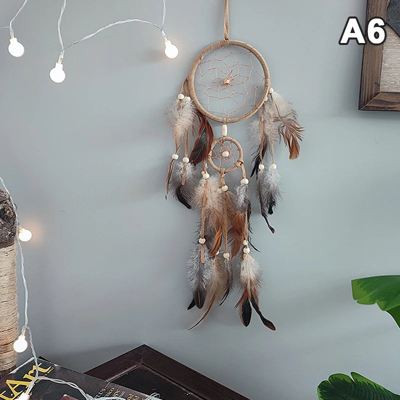 Attrape-Rêves Indien aux Plumes Brunes – Décoration Murale Naturelle, 7 Modèles