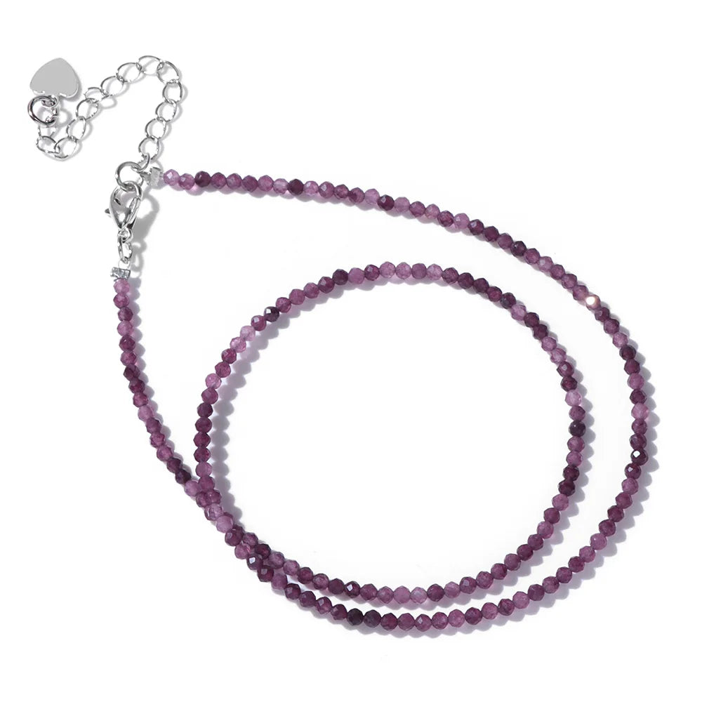Collier Perles Facettées 2 mm en Pierre Naturelle – Ras du Cou Ultra-Fin, 14 Pierres, 40 cm