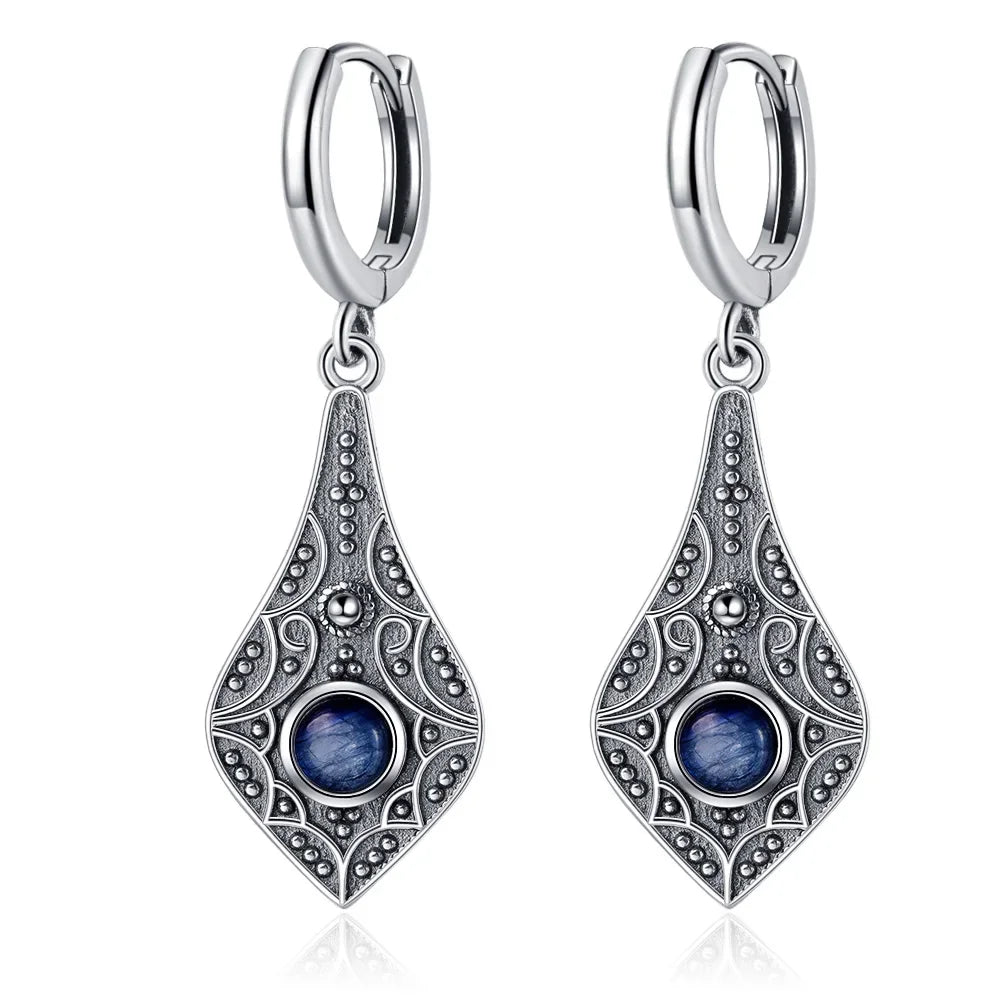 Boucles d'Oreilles Vintage en Argent 925 et Pierre Naturelle – Cyanite, Pierre de Lune, Labradorite… 10 Modèles