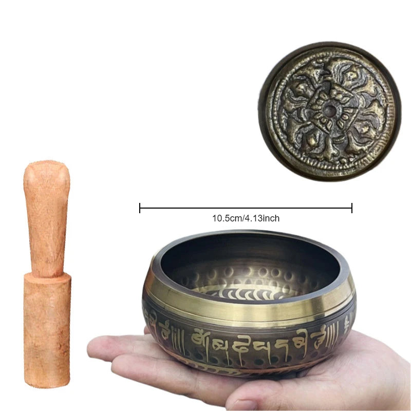 Bol Chantant Tibétain Gravé de Mantras – Fabriqué à la Main au Népal, de 8 à 20 cm, avec Maillet